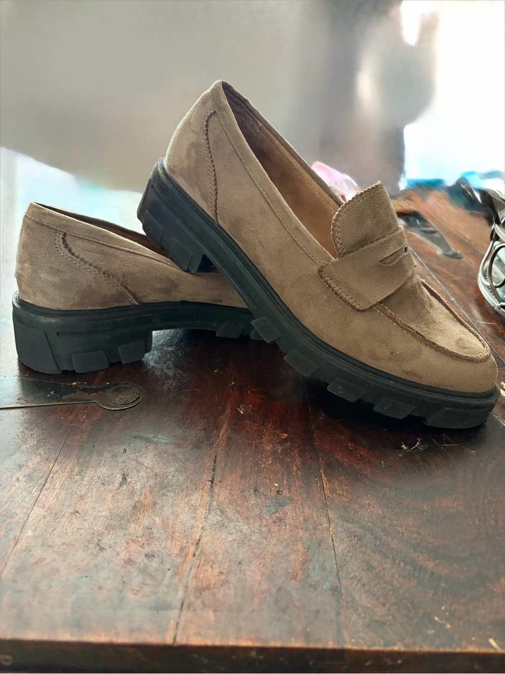 Chunky Sole Suede Loafers in Taupe